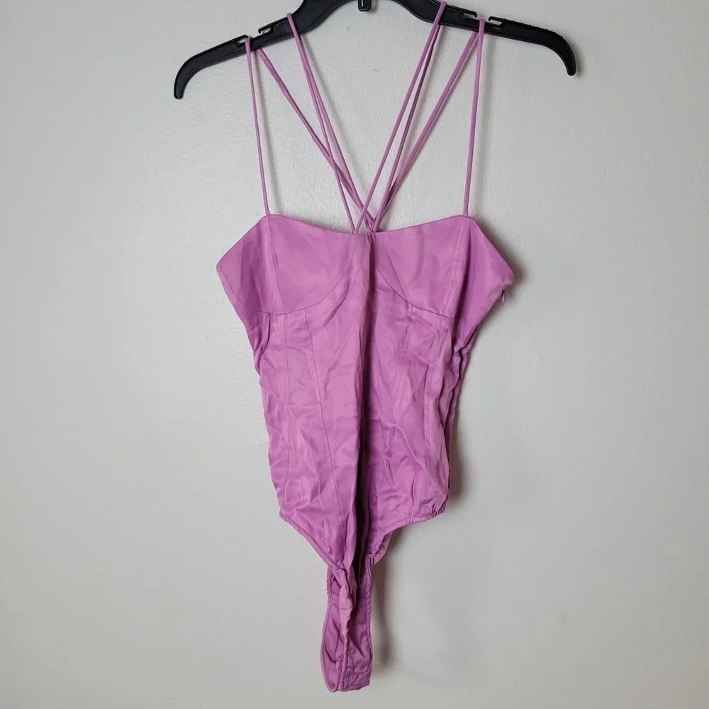 NWT ZARA  SATIN-EFFECT STRAPPY BODYSUIT Pink Size Small Ref 4661/480 - Picture 3 of 14